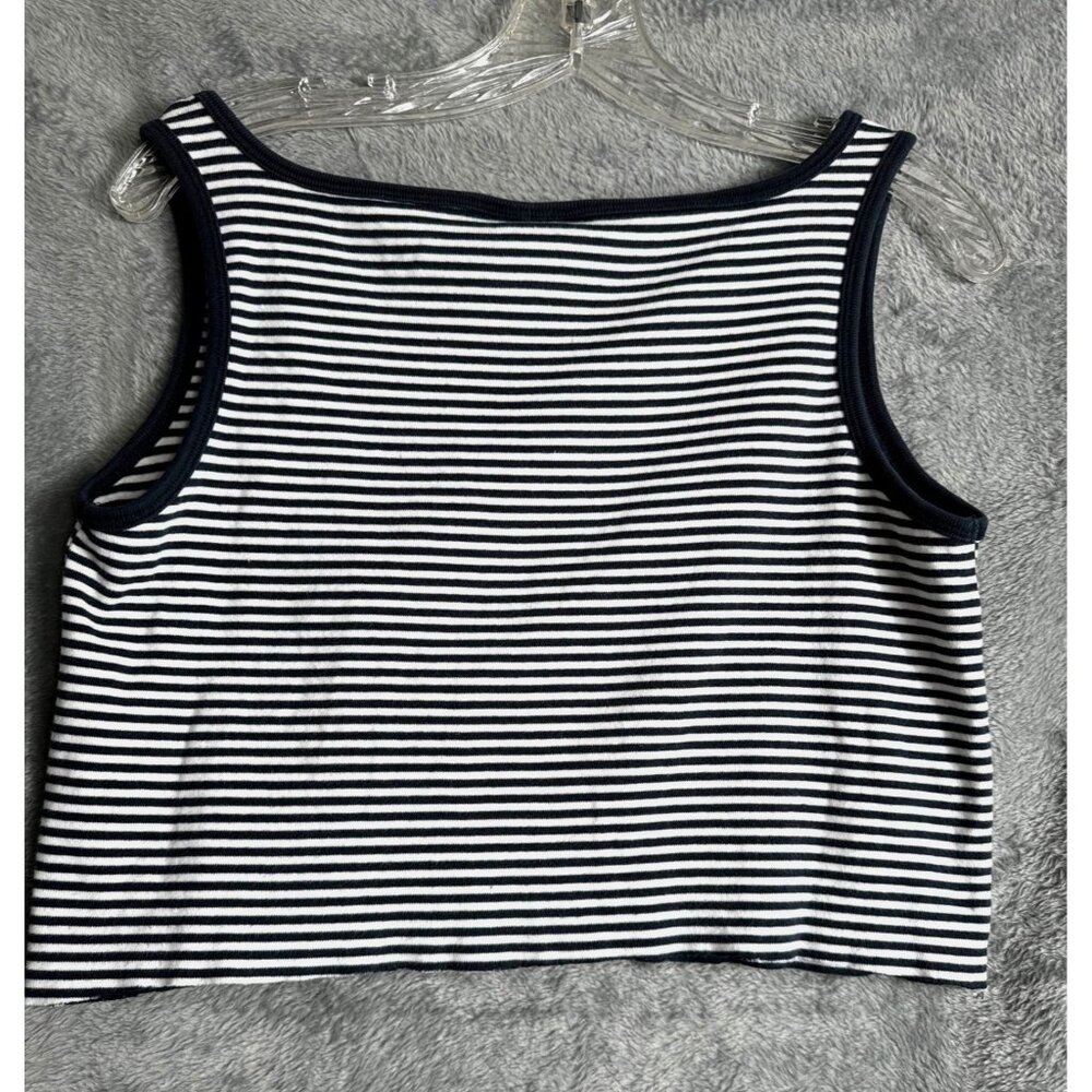 Ralph Lauren Shirt Polo JEANS Company Woman’s Crop Top Blue/White Stripped Large - Picture 11 of 11